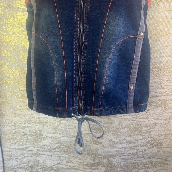 Rare Tianlun Dark Blue/Orange Hooded Denim Vest Size M - Picture 5 of 14